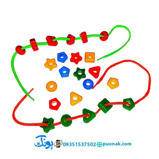 بازی فکری نخ و مهره رنگی رنگی قلقلک (۵ عدد نخ و ۵۰ عدد مهره)