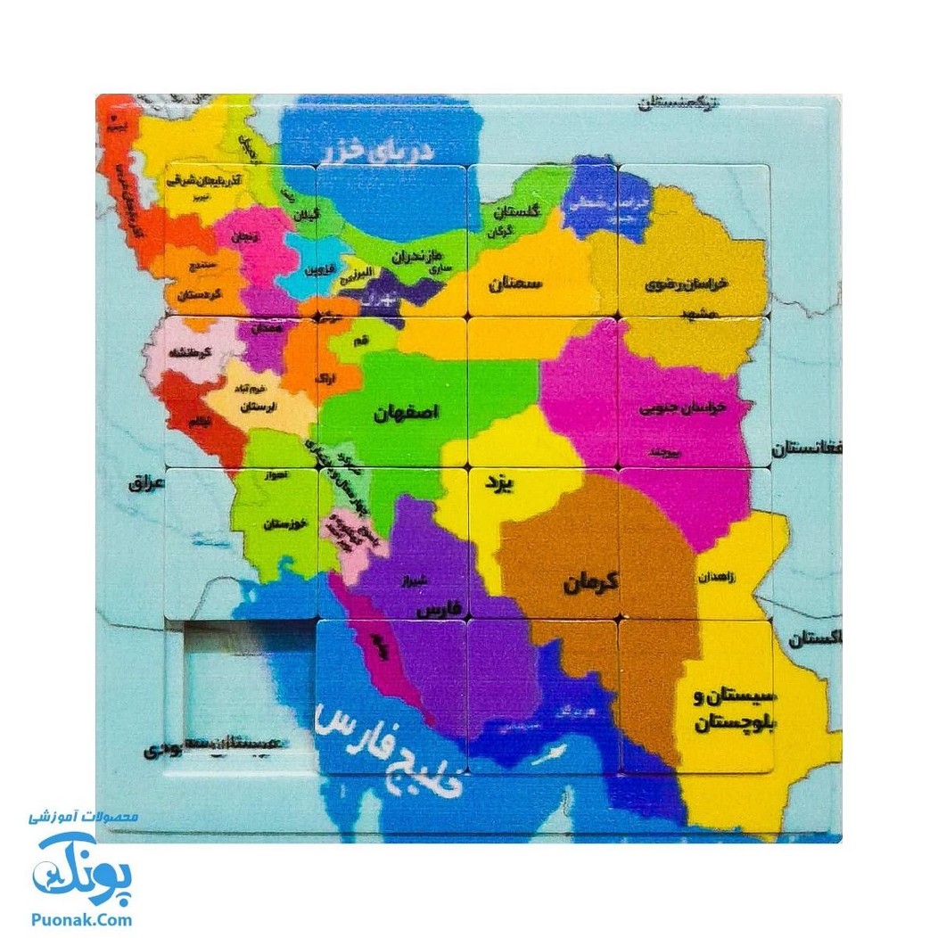 بازی فکری آموزشی پازل کشویی جدول هوش طرح نقشه ایران کفشدوزک (سایز ۱۱*۱۱ cm)