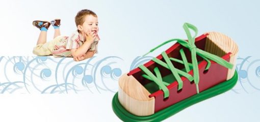 بازی آموزشی کفش چوبی بند آموز (آموزش بستن بند کفش)