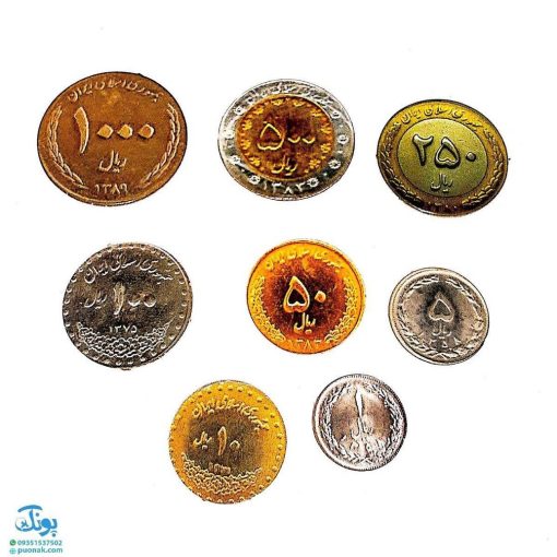سکه‌های آموزشی مقوایی طرح صندوقچه (قلک)  (۵۶ عدد سکه پول رایج ایران آموزشی مدل ماوا)