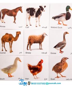 کارت‌ پازل آموزش حیوانات مزرعه انتشارات آوای بامداد (۲۰ کارت پازل آموزشی دو زبانه)