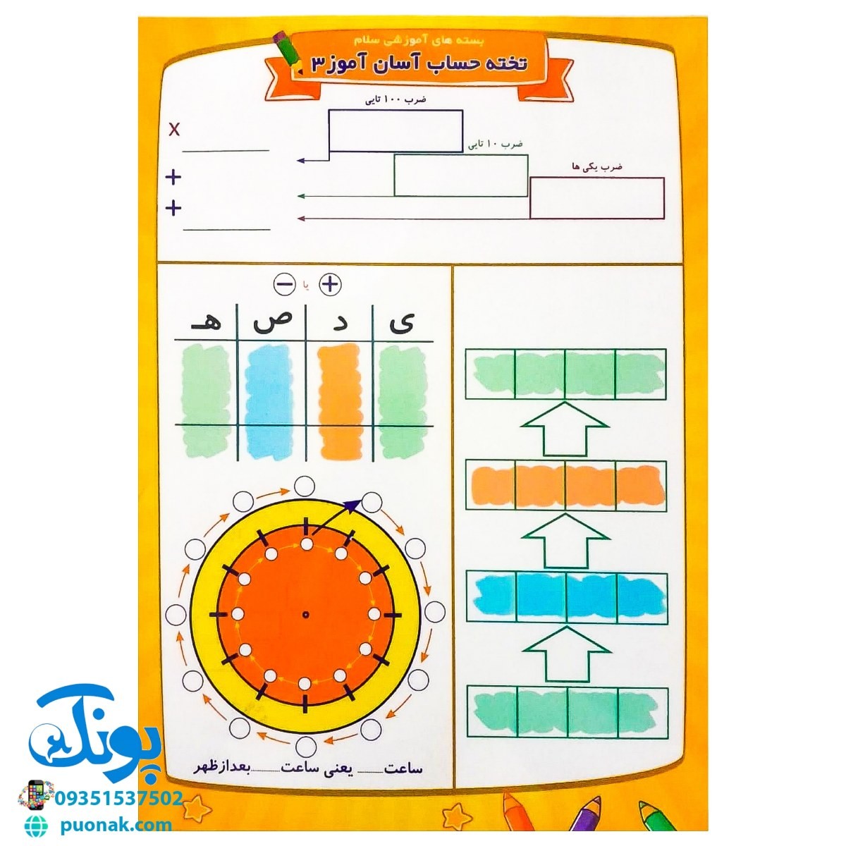 تخته کار لوح آسان آموز حساب ریاضی سوم دو رو لمینت وایت بردی مدل سلام