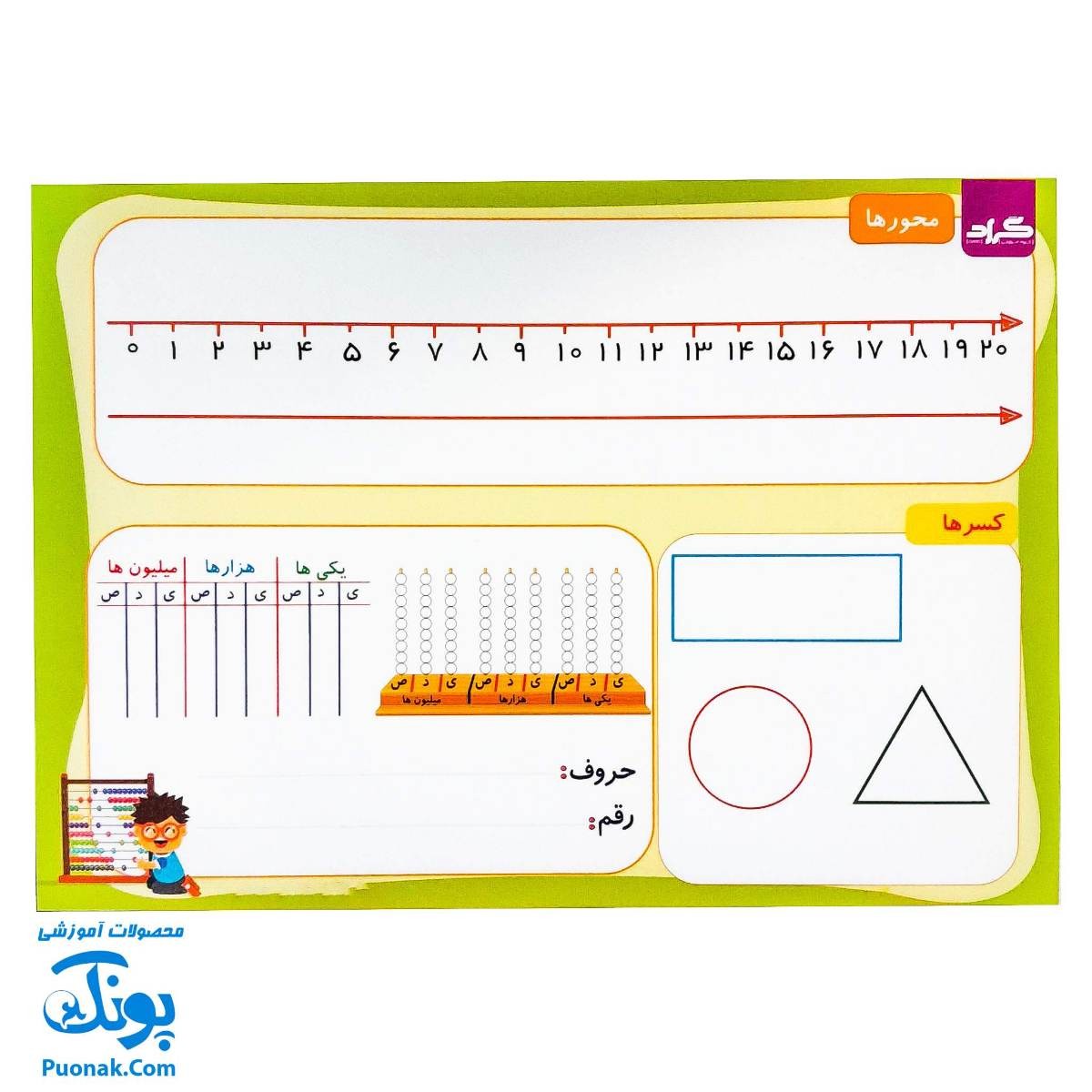 تخته کار لوح لمینت ریاضی یار ۴ چهارم دبستان گراد وایت بردی