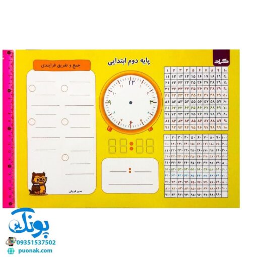 تخته کار لوح ریاضی یار دوم دبستان دو رو لمینت وایت بردی مدل گراد