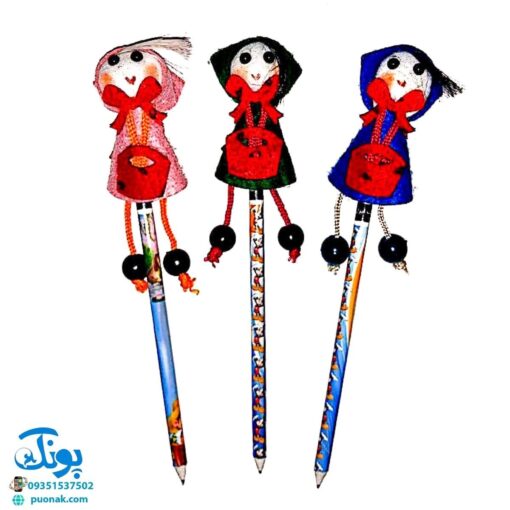 مداد و سرمدادی فانتزی طرح عروسک جیبدار دخترانه بسته‌ی ۱۲ عددی