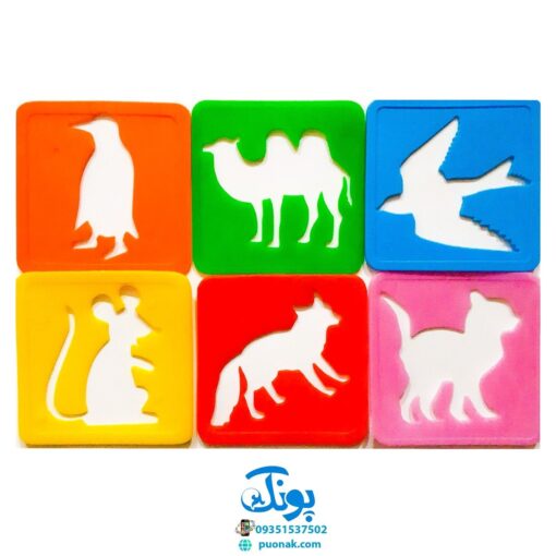 شابلون حیوانات ۱۲ عددی پلاستیکی جعبه مقوایی