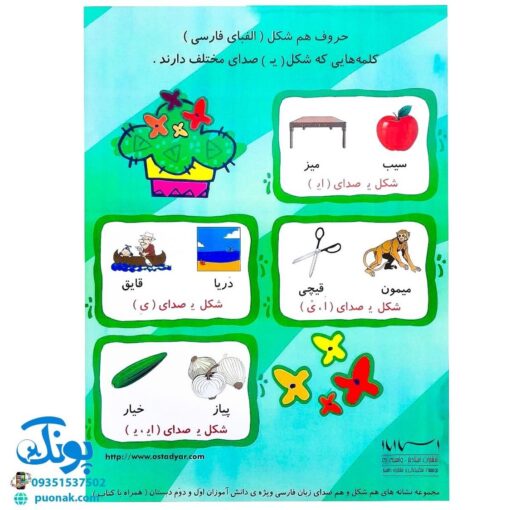لوح پوستر آموزش کلمات هم شکل هم صداها الفبای فارسی کلاسی ویژه معلم نشر استادیار