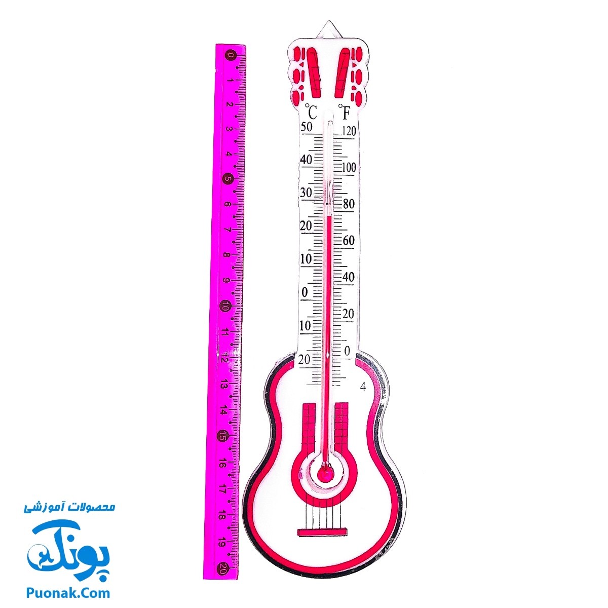دماسنج پلاستیکی دیواری طرح گیتار (دمای محیط با درجه سانتیگراد و فارنهایت سایز ۲۱ سانتیمتر)