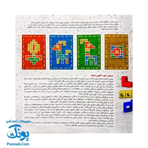 بازی فکری باغ فرش (ساخت اشکال هندسی بر روی صفحه افقی چوبی برگرفته از نقوش دستبافته های استان فارس)