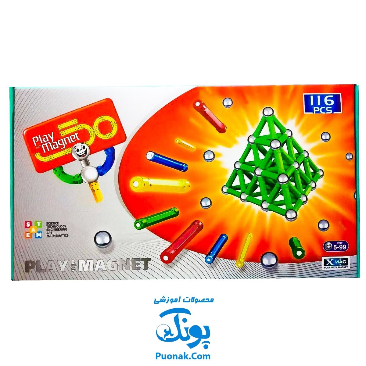 بازی فکری آموزشی مگنت تیپ سه راد و گوی ۱۱۶ قطعه کلاسیک Play Magnet