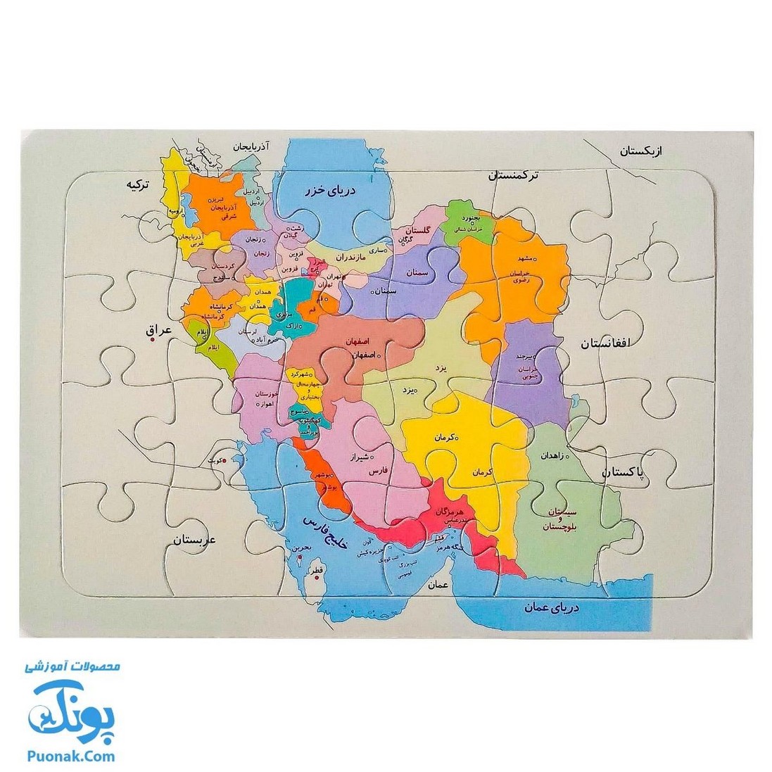 پازل نقشه استان های ایران برند آوای بامداد | توضیحات مشخصات استان ها دو لایه مقوایی سایز ۲۵*۳۵ |