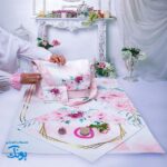 ست جشن تکلیف گلدار صورتی نگین کاری شده - کامل و زیبا