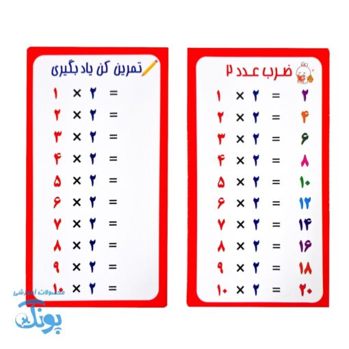 کارت آموزش ضرب و تمرین (۱۰ برگ ضرب ۱ تا ۱۰)
