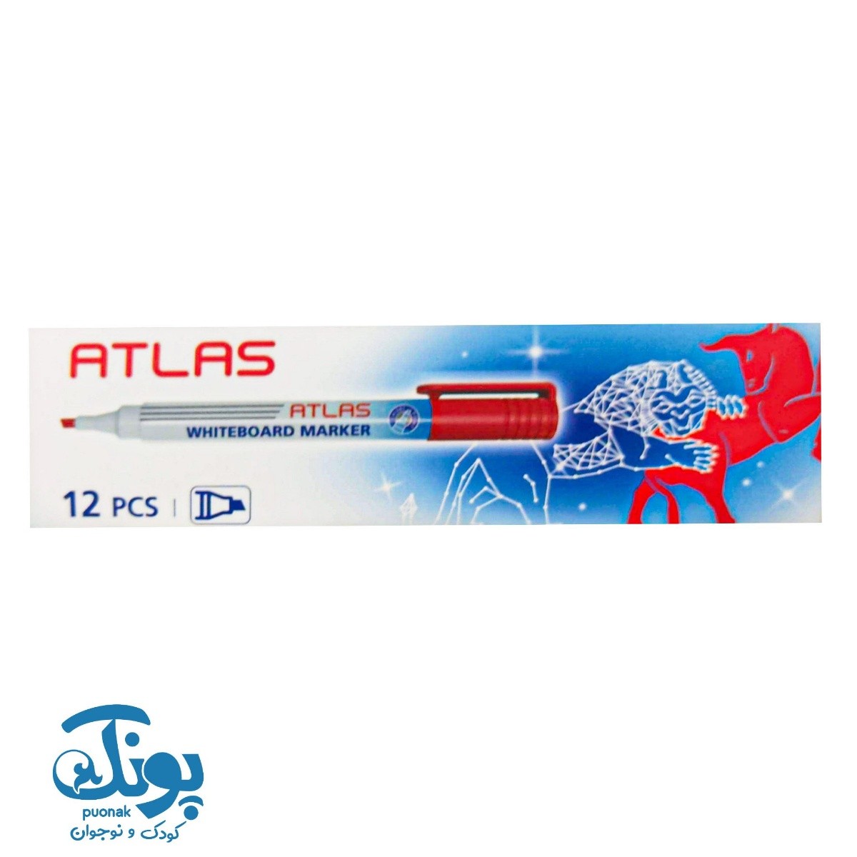 ماژیک وایت برد اطلس قرمز ۱۲ تایی