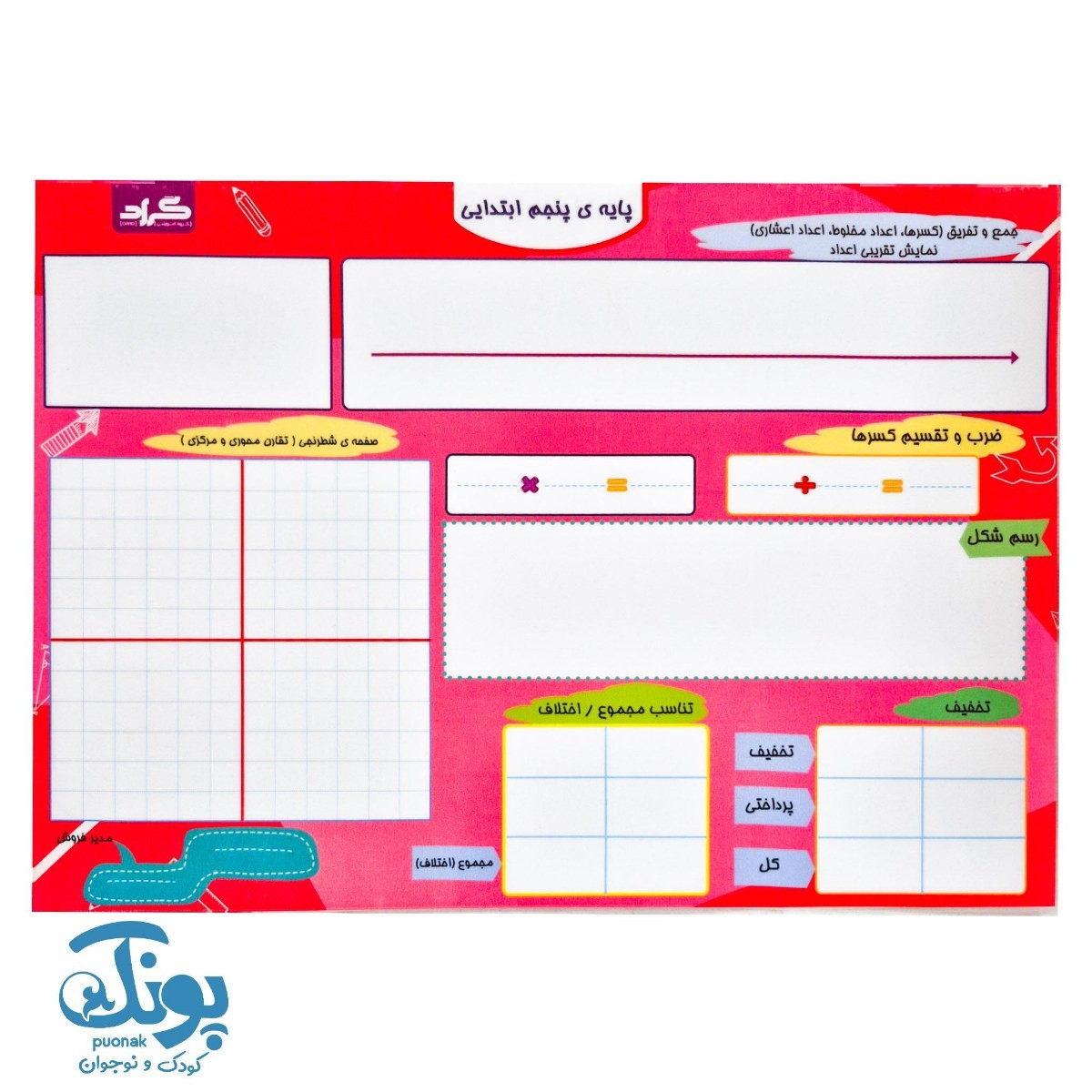 تخته کار ریاضی پنجم لمینت وایت بردی گراد