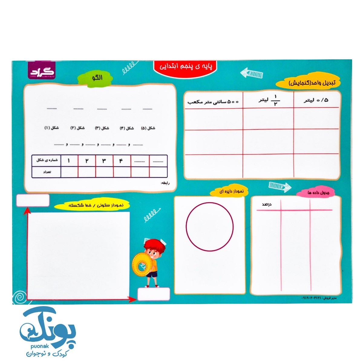 تخته کار ریاضی پنجم لمینت وایت بردی سبز گراد