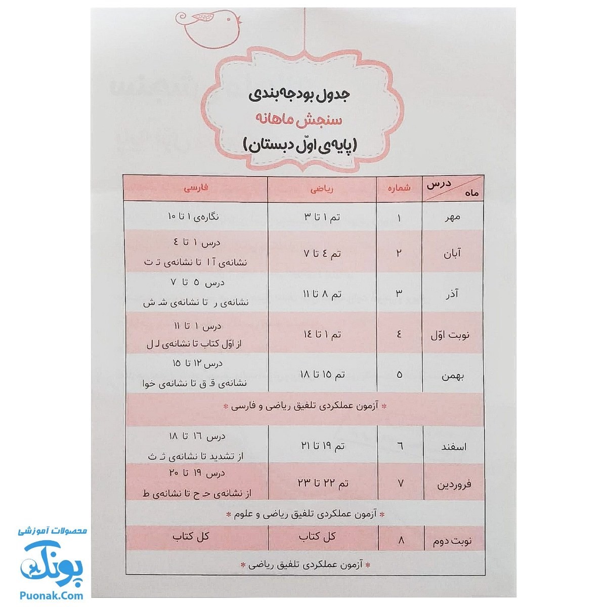 سنجش ماهانه پایه اول دبستان