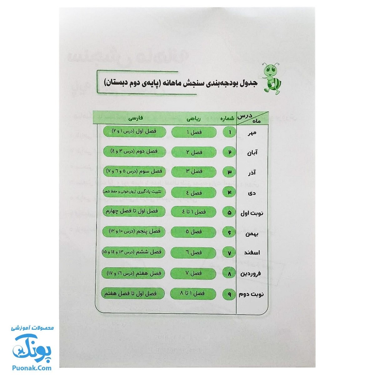 سنجش ماهانه پایه دوم دبستان