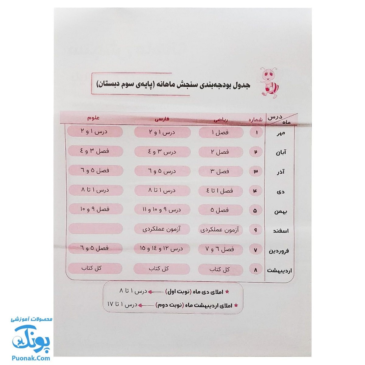 سنجش ماهانه پایه سوم دبستان