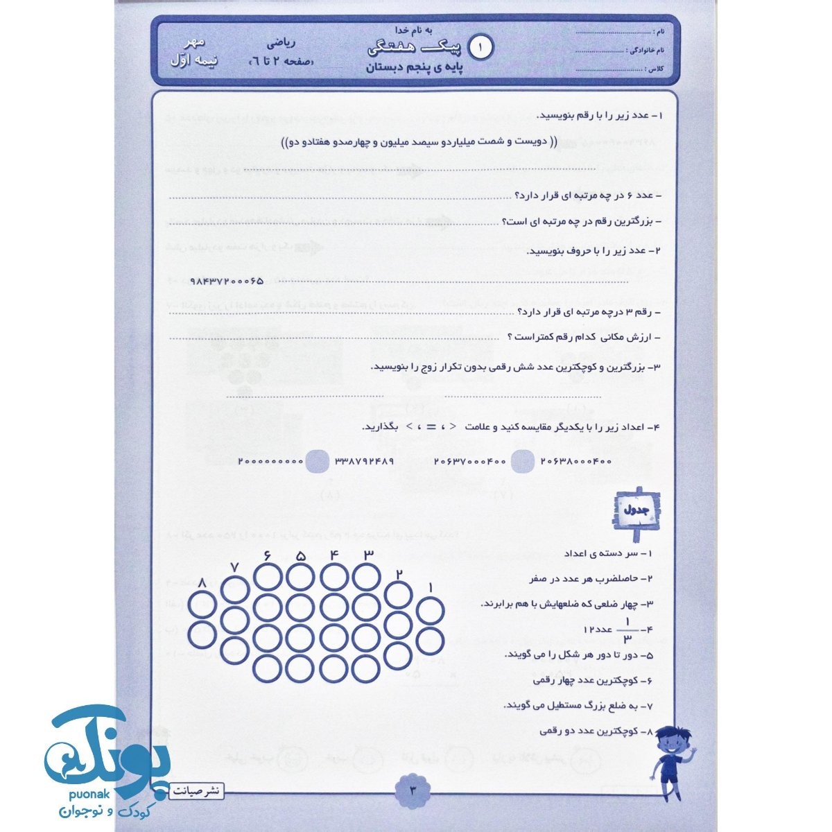 آزمون های مستمر ریاضی پنجم صیانت
