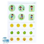 تمرین تکمیل الگوهای تصویری با برچسب در کتاب دنیای امین و شیرین جلد اول